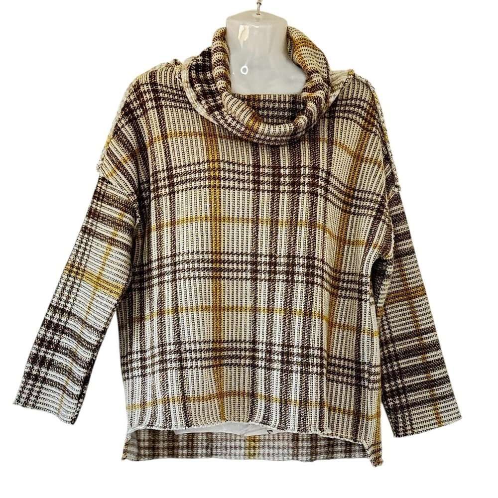 Dylan Los Angeles Plaid Cowl Neck Sweater Dolman Sleeves Oversized Women's XS